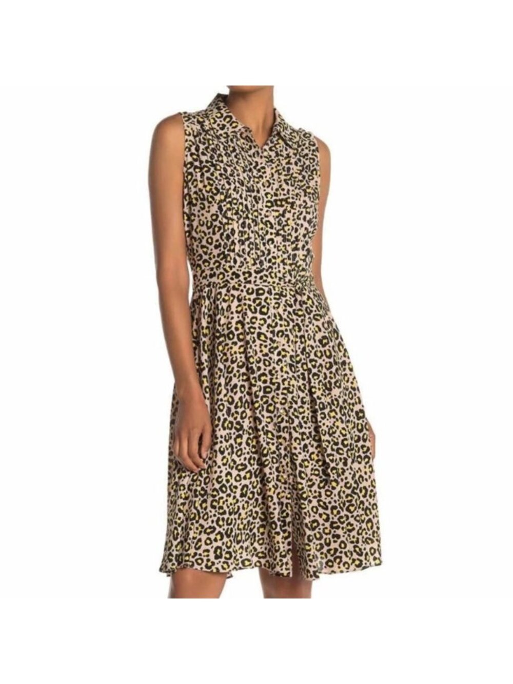 Nanette Lepore Leopard Print Pintuck Midi Dress 16 XL Sleeveless Fit & Flare